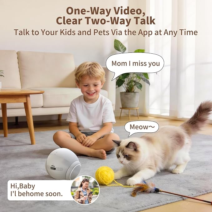 1080P Moving Pet Robot Camera, Smart Home Security Robot with Auto Tracking, Night Vision, 2-Way Audio, Auto-Recharge, Motion Alerts, App Control for Pet, Baby & Elderly Care