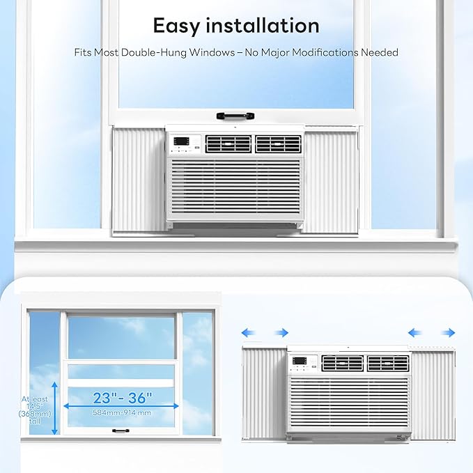 ZAFRO 8000BTU Window Air Conditioners with Remote Cool Up to 350 Sq Ft,Quiet Operation Window AC Unit with 4 Cool&Fan Speeds,6-in-1 Modes,Energy Saving,Easy to Use for Small Room,White