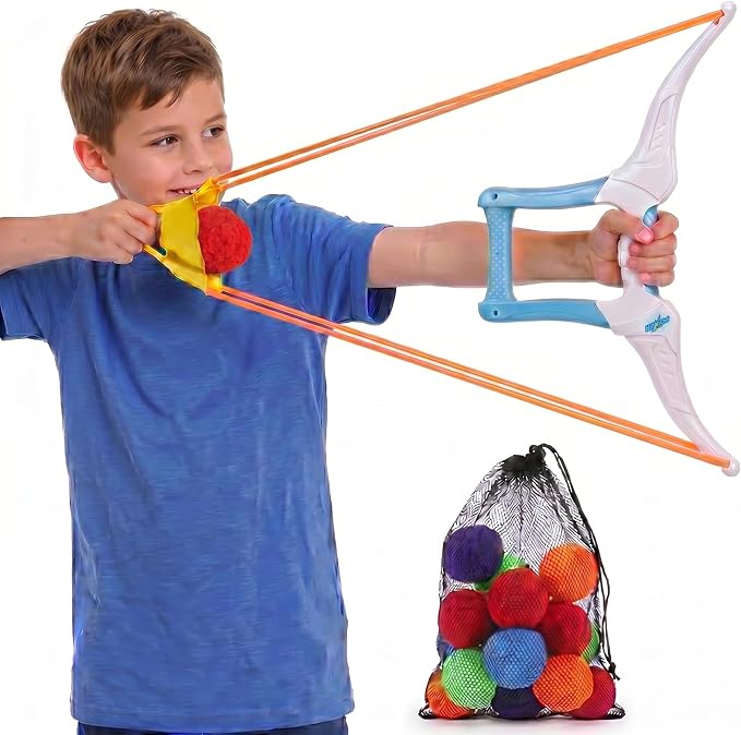 Reusable Water Balloons Set with 1 Bow Launchers - 12 Soft Cotton Water Balls (2.36in, Ages 3+) and Mesh Storage Bag, Outdoor Water Toys for Kids and Adults, Summer Pool Beach Backyard Water Game-Blue