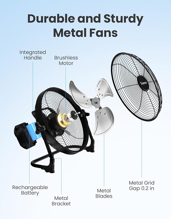 14" Portable Battery Operated Solar Fan, Rechargeable Floor Fan, Hi-Velocity Cordless Camping Fan, USB Phone Charge, 12-60H Runtime, Quiet, Wireless, For Travel Shed Outdoor Home Garage Tent Car Barn