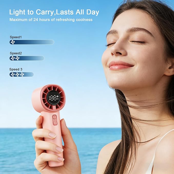Portable Handheld Turbo Fan, Strong Wind Cute Mini Personal Fan, 120 Levels Infinite Speed, 4000mAh Rechargeable Hand Held Fan for Beach Travel Cruise Camping Office Lash Makeup for Women Girls, Pink
