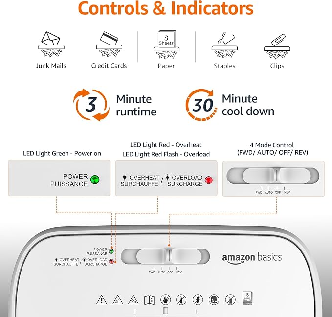 Amazon Basics 8-Sheet Cross Cut Paper and Credit Card Shredder for Security, Heavy Duty, White