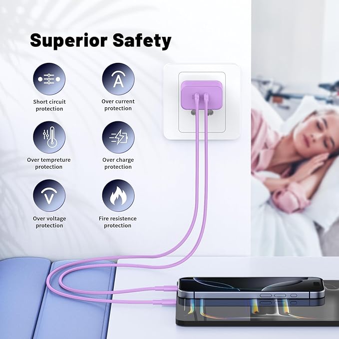 QZIIW iPhone 16 15 Pro Max Charger Fast Charging,45W Dual Port USB C Fast Charger Block [2-Pack] & Extra Long 60W 3/6/10/10FT USB C Cable - PD Quick Adapter 3.0 for iPhone 16 15/16 15Pro/16 15 Plus.