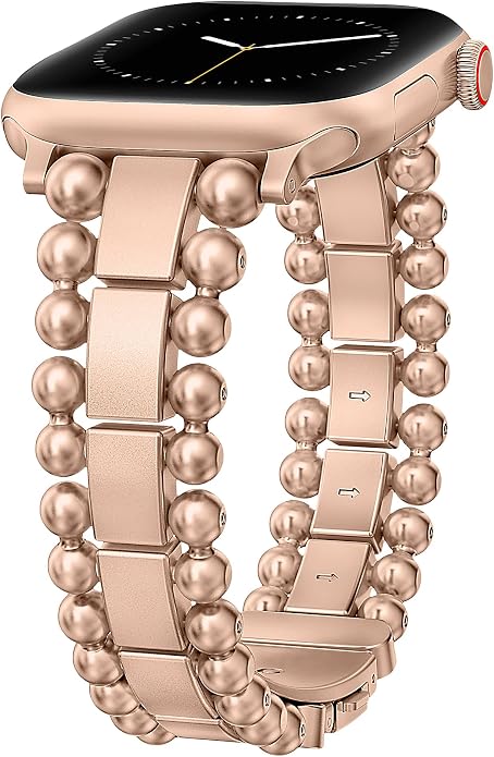 TOYOUTHS Beaded Bracelet Compatible with Apple Watch Bands 38/40/41/42/44/45/46/49mm Women, Dressy Fancy Stainless Steel Metal Elegant Jewelry Strap for iWatch Series 11 10 9 8 7 6 5 4 Ultra/SE 3 2 1
