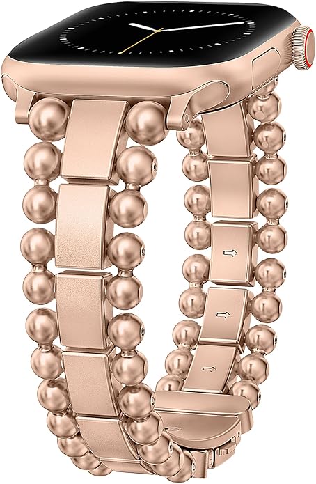 TOYOUTHS Beaded Bracelet Compatible with Apple Watch Bands 38/40/41/42/44/45/46/49mm Women, Dressy Fancy Stainless Steel Metal Elegant Jewelry Strap for iWatch Series 11 10 9 8 7 6 5 4 Ultra/SE 3 2 1