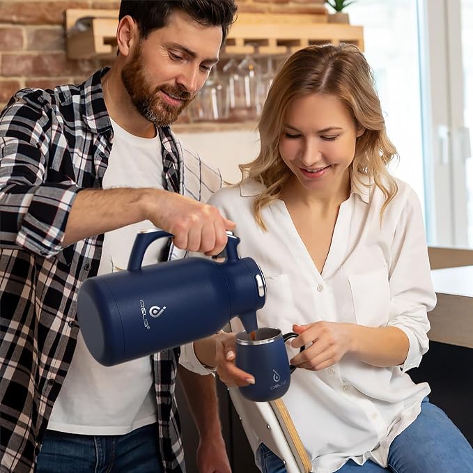 IDEUS Thermal Coffee Carafe, Stainless Steel Double Wall Insulated Vacuum Flask, Water Jug Coffee Server and Beverage Dispenser, Heat and Cold Retention (Navy Blue, 68, Fluid Ounces)