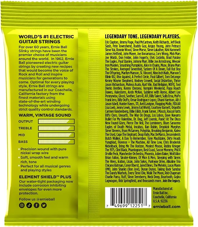 Ernie Ball Regular Slinky Classic Pure Nickel Electric Guitar Strings, 10-46 Gauge (P02251)