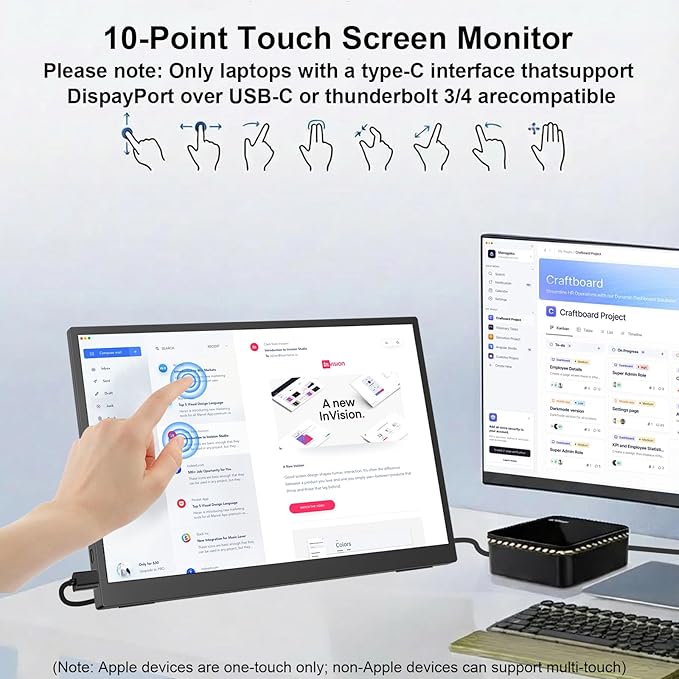IBW 15.6" Portable Monitor Touchscreen, 1080P FHD IPS Travel Monitor with Tempered Glass, 10-Point Touch, Dual Speakers & Kickstand, USB-C HDMI External Monitor for Laptop MacBook Phone PS5 Switch