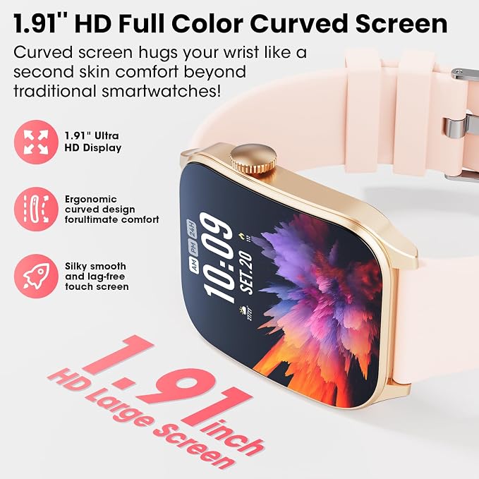 Smart Watches for Men Women, 1.91" HD Curve Screen Smartwatch (Answer/Make Call), Activity Fitness Tracker with Heart Rate Sleep Monitor Pedometer, 100+ Sport Modes, Smart Watch for Android iPhone