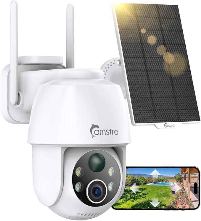 Solar Security Camera Wireless Outdoor, WiFi 6 with 4dBi Antenna for Stable 2.4GHz WiFi, 2K PTZ PIR Detection with Color Night Vision, 2-Way Audio, Split Solar Design for Front Door & Porch