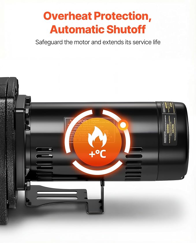VEVOR 1.5 HP Shallow Well Jet Pump, AC 115/230 Volt, 4250 GPH Dual Voltage Cast Iron Well Jet Pump, with 108 ft Max Head Lift, Easy Voltage Switching, for Garden Irrigation, Lawn Sprinkler System