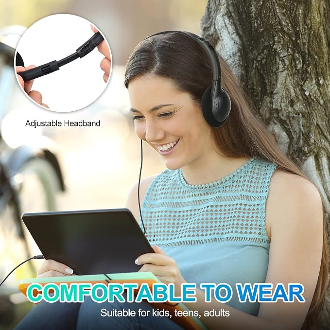 Frienda 48 Pack Classroom Headphones Bulk, Wired School Headsets for Students, Stereo Headphones with 3.5 mm Plug for Classroom, Online Learning, Library(Classic,Black)