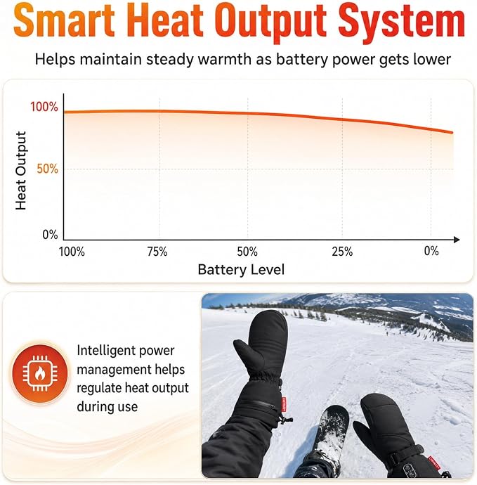 CUEHEAT Heated Gloves, Palm & Back Double Heating, Winter Outdoor Windproof Warm Thick Gloves, Battery-Powered Hand Warmer