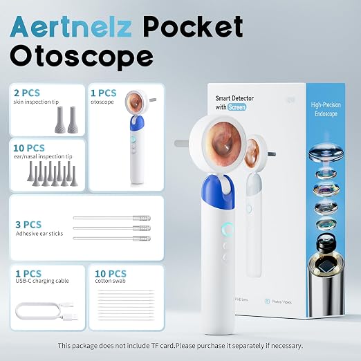 1080P HD Otoscope Ear Camera for Family, Medical Grade 1.38" Screen, Telemedicine Ready, 12 Silicone Tips, Photo/Video, Type-C Charging, Home Medical（Blue）