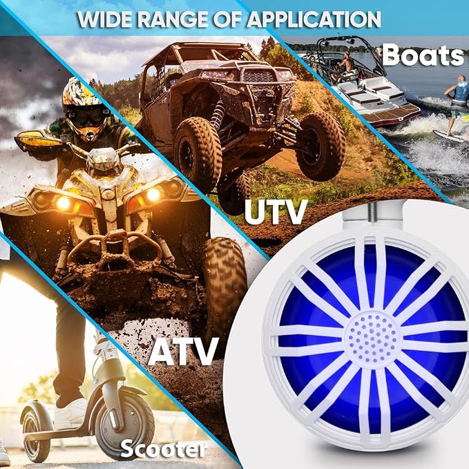 Bluetooth Waterproof Off-Road Speakers - 3.5” 40W Marine Grade Woofer Sound System w/RGB Light, Full Range Outdoor Audio Stereo Speaker for Motorcycle, ATV, Jeep, Boat, Includes Brackets (White)