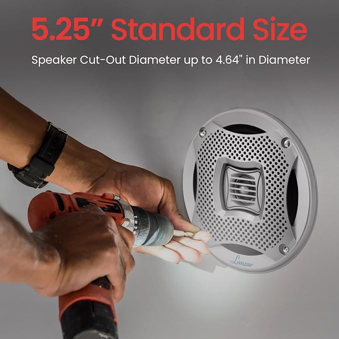 Pyle LANZAR 5.25” Marine 2-Way Speakers - Water Resistant Audio Stereo Sound System with 400 Watt Power, Attachable Grills and Resin Treatment for Indoor and Outdoor Use - 1 Pair in - AQ5CXS (Silver)