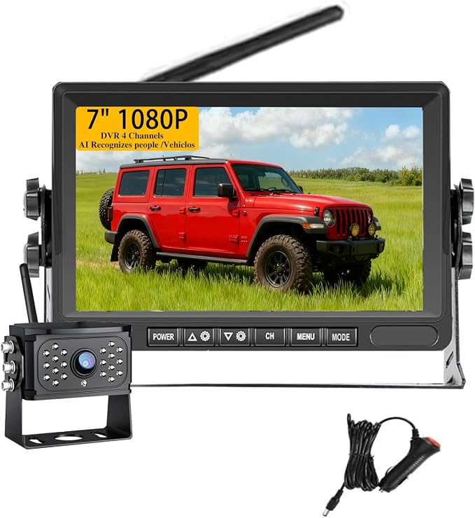 Wireless Backup Camera – Plug & Play, Pre-Wired for Furrion, 4-Channel Split-Screen, 1080P HD 7" Monitor, Wide View & Night Vision & Recording, for Trailer/Camper/Motorhome (1 Camera)