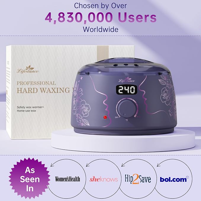 Lifestance Waxing Kit for Women & Men - L3 Amethyst Trace Digital Warmer, Silicone Wax Pot Liner, Hair Removal with 14.1oz Hard Wax Beads & Oil Spray, Professional for Home Brazilian Bikini Face Leg