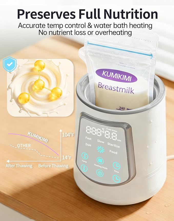 12 in 1 Fast Baby Bottle Warmer with Even Heating No Hot Spots, Night Mode, Sterili-zing,Constant Temp Milk Warmer for Breastmilk & Formula, Fits All Bottles Lt-Gray
