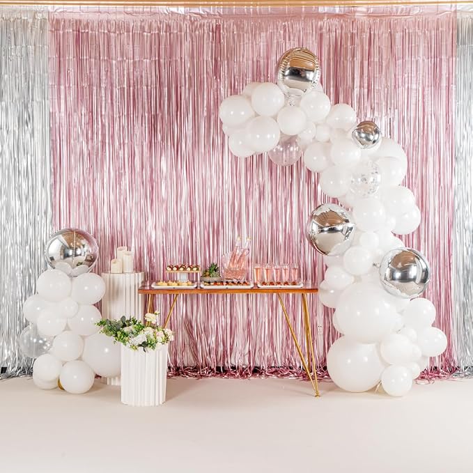 Restaurantware-Balloonify Balloon Garland Set, 1 Party Decoration Kit - 123 Balloons, With Chain, White & Silver Plastic Balloon Arch Kit, Includes Glue Dots