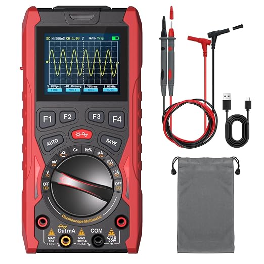 3-in-1 Handheld Oscilloscope Multimeter with Signal Generator, 12MHz Bandwidth 50MS/s Portable Digital Oscilloscope Multimeter, True RMS Auto-Ranging, 1500mAh Battery for Electronics Repair