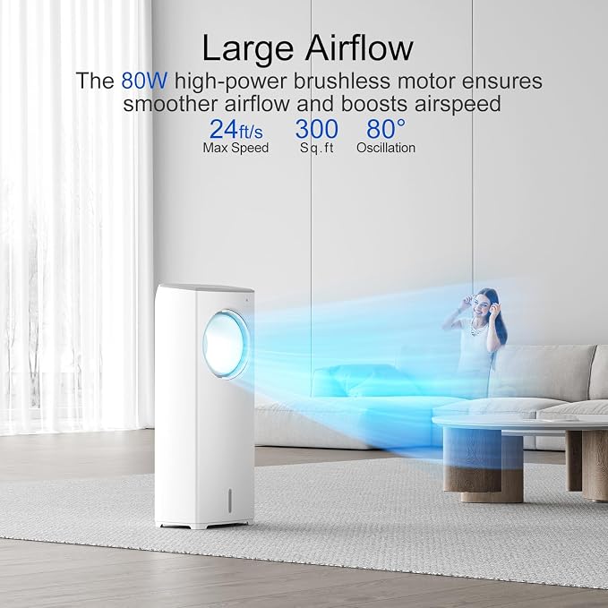 Evaporative Air Cooler,3-IN-1 Swamp Cooler 24ft/s,Portable Air Conditioners Windowless w/Remote,15H Timer,80°Oscillation,Water Tank,3 Ice Packs,Ac Cooling Fan for Indoor Room Bedroom White