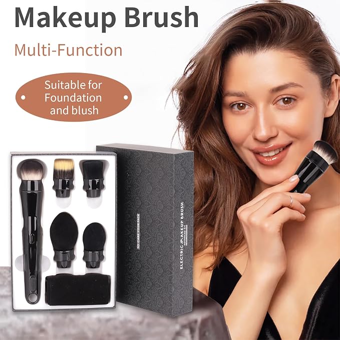 Electric Rotating Makeup Brush Set - Professional 360° Spinning Foundation Blending Tool with 5 Replaceable Brush Heads, 2 Speeds & USB Rechargeable - Ideal Beauty Gift for Women