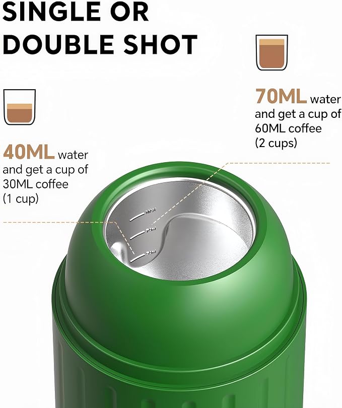 Portable Espresso Machine, 2-in-1 Hot/Cold Brew & Fast Self-heating with USB-C,Travel Coffee Maker with 7800mAh for Camping RV Hiking Compatible with NS Capsules & Ground Coffee Green