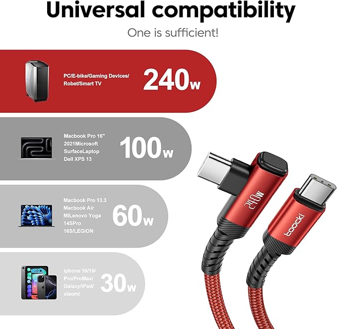 USB C Cable [2Pack, 3.3ft] 240W Fast Charging Type C Cord, Nylon Braided USB 2.0 Cable for iPhone 17 16 15 Pro Plus Pro Max Air, iPad Pro, Samsung Galaxy S24 S23, Switch, MacBook Pro, Pixel-Red