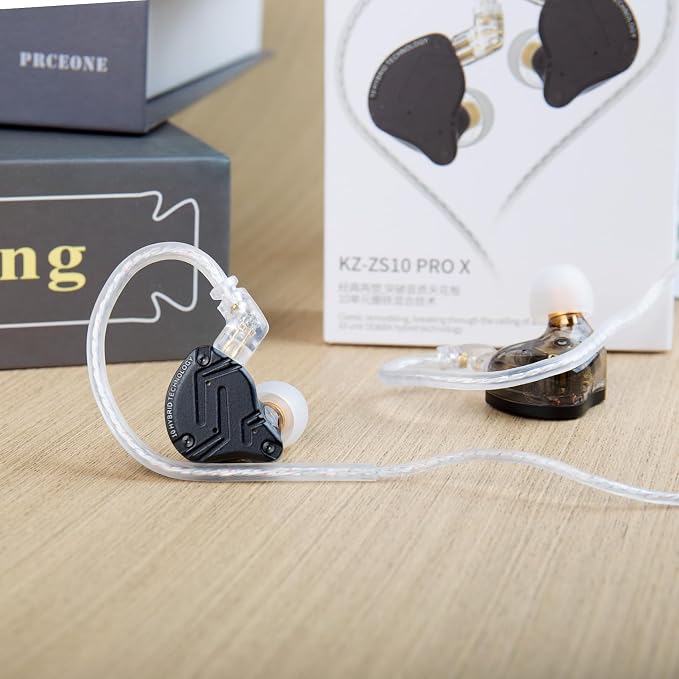 KZ ZS10 Pro X in Ear Monitor Headphone, Upgraded 4BA 1DD KZ Headphone Multi Driver in Ear IEM Earphone with Detachable Silver-Plated 0.75mm 2Pin Cable inears for Audiophile(Dark,No Mic)…