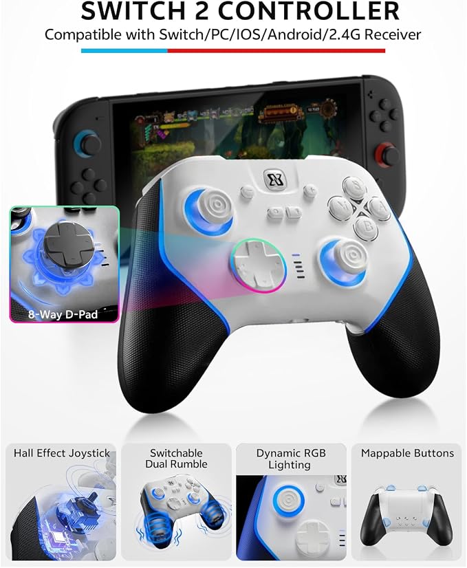 Pro Controller Accessories Bundle for Nintendo Switch 2, 17-in-1: Carrying Case, Screen Protector, Thumb Grip for Joycon, Dockable Console Protective Cover Shell, Steering Wheel, 2025 Switch2 Game Kit