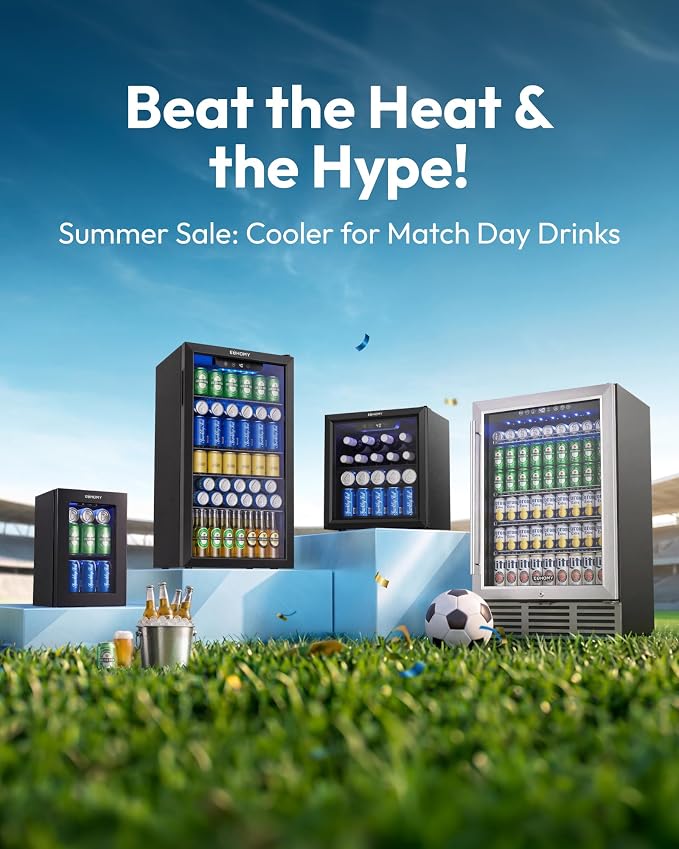 EUHOMY 48 Can Beverage Refrigerator cooler-Mini Fridge Glass Door for Beer Drinks Wines, Countertop Beverage Fridge with Adjustable Shelves Blue LED for Home/Office/Dorm/Bar, 1.3 cu.ft