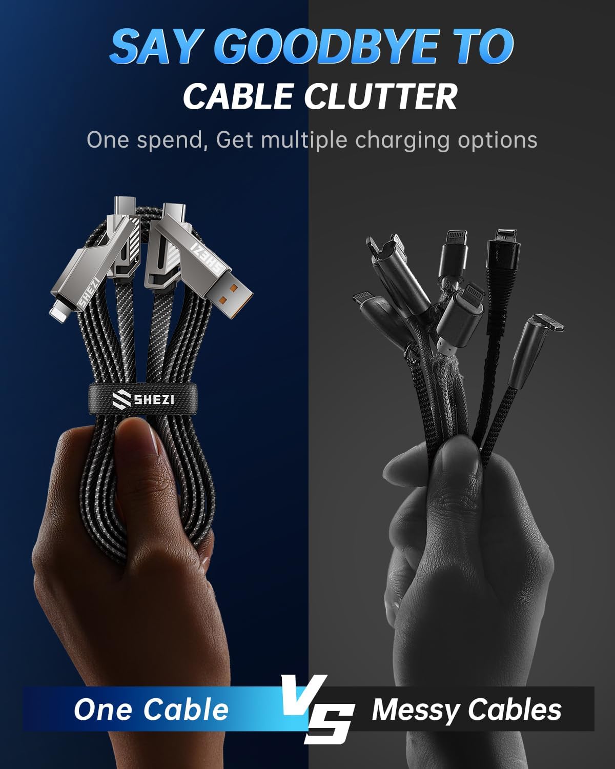 4-in-1 USB C Cable 60W 5FT Compatible with Lightning Cable [Fast Charging & Data Transfer] Flat Nylon Braided for iPhone iPad Charger Cord, Multi Charge Wire Combo with L/Type C/USB A Port