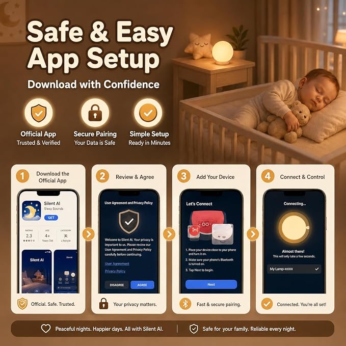 MuGo Baby Sound Machine – 44 Soothing Sounds, Sunrise Alarm Clock, White Noise Machine for Sleeping, 10-Color Night Light with App & Timer, Portable Sleep Aid –Ideal Gift for Home, Nursery (USB)