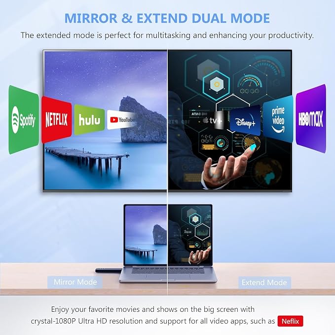 2026 Upgraded Wireless HDMI 4K Transmitter and Receiver 1080P HD, Portable Plug & Play Wireless HDMI Extender Kit for Casting Video Audio from Laptop/TV Box/Camera to Monitor/HDTV/Projector-328ft/100m