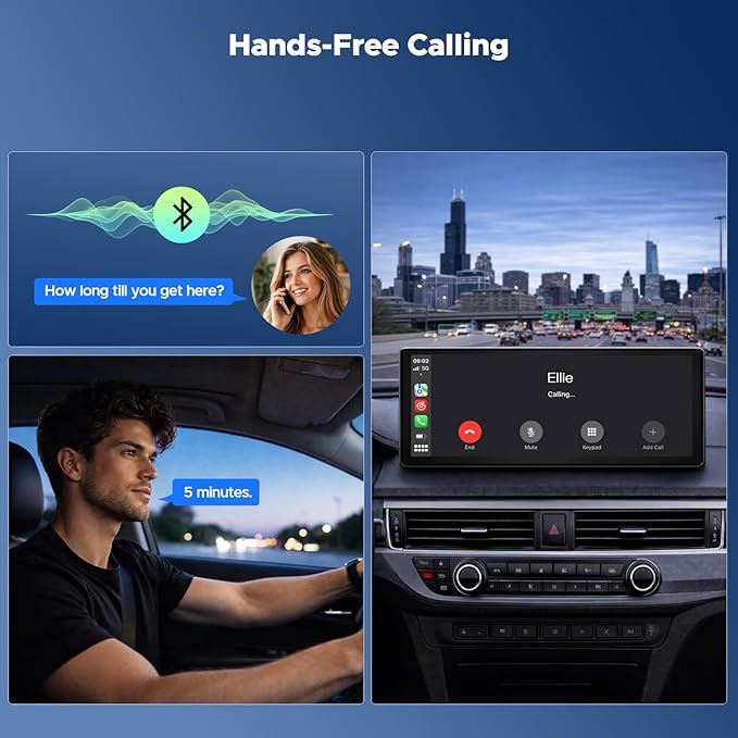 LAMTTO 9.26" Wireless CarPlay Screen for Car - Apple CarPlay & Android Auto Touchscreen, 1600x600 HD IPS Display, Plug & Play, OTA Updates, Waterproof Backup Camera & Screen Mirroring