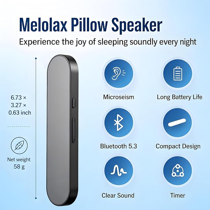 Under Pillow Speaker with Bluetooth, Memory Card Playback, Timer Function/Volume Control, Deep Base Flat Soft Design for Sleep and Bedtime Entertainment(Inky)