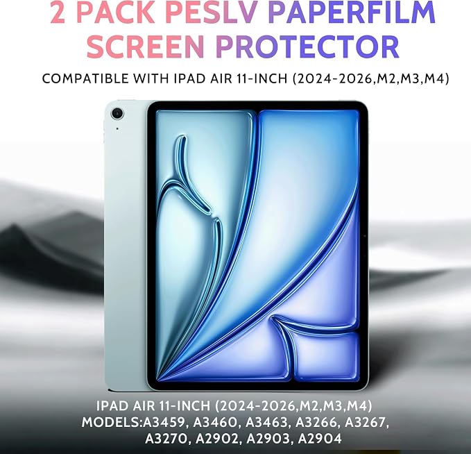 Peslv 2 Pack Like Paper Screen Protector for iPad Air 11 Inch (2024-2026, M2 M3 M4), Matte Anti Glare PET Film/Blue Light Filter Eye Protection Cover/Drawing & Writing Feel Like on Paper