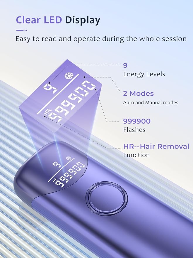 Laser Hair Removal Ubroo IPL Hair Removal Device with 5℃ Ice Cooling,Hand-held Hair Removal Device Laser Hair Removal for Women and Men,Reduce Hair Regrowth,Full Body Use(Purple)