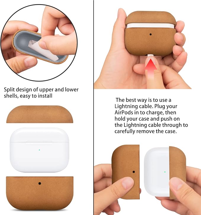 Maogoam Leather Case Compatible with AirPods 4, Genuine Vintage Crazy Horse Cowhide Leather Case for Apple Airpods 4th Generation(2024), Handcrafted, Retro Style, Khaki Brown