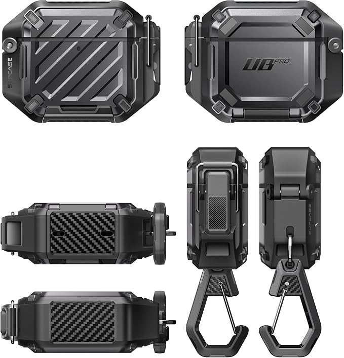 SUPCASE for AirPods 4 Case with Lock & Carabiner, IP68 Waterproof, Compatible with MagSafe, Military-Grade Protection Anti-Scratch Hard Shell Cover for AirPods 4th Generation 2024, Black