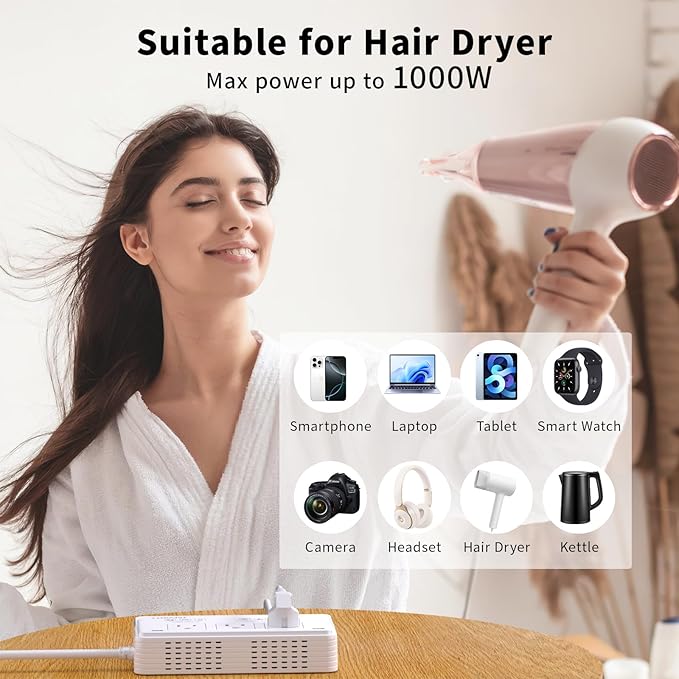 2000W Voltage Converter US to Europe for Hair Dryer, 220V to 110V Converter for European Travel with 3 AC 2 USBC 2 USBA Ports, European Travel Plug Adapter with Plug