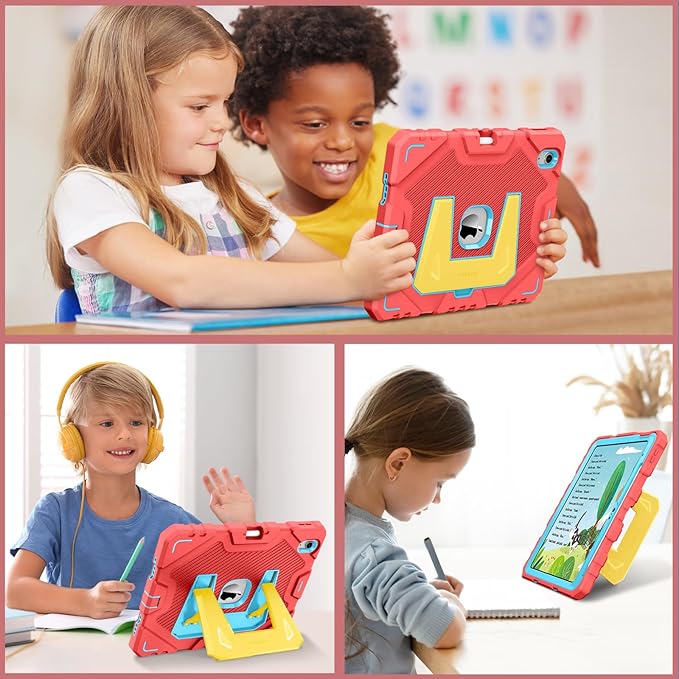 Fintie Kids Friendly Case for iPad (A16) 11th Generation 11 Inch (2025), iPad 10th Generation 10.9 Inch (2022), Fully-Body Rugged Heavy Duty Shockproof Protective Case with Kickstand, Pink/Yellow