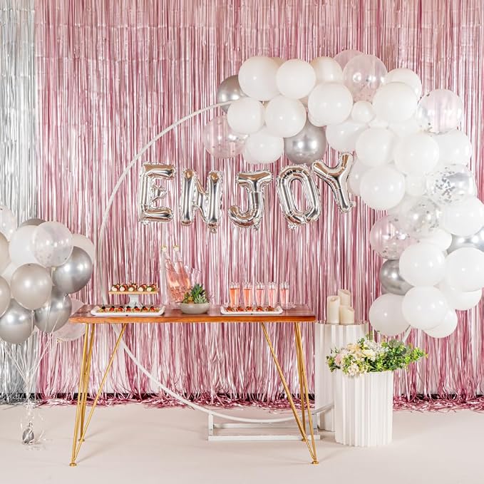 Restaurantware-Balloonify Balloon Garland Set, 1 Party Decoration Kit - 70 Balloons, With Chain, White & Silver Latex Balloon Arch Kit, Includes Glue Dots