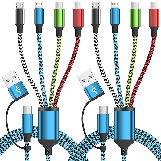Dual Type C Port 4 in 2 Multi Charging Cable for Cruise Essentials 2026,USB/USB C Multi Charger Cable,Travel iPhone Charger Cord for iPhone 17-11/Samsung/Tablets/PS Home,Office,2Pack 5FT