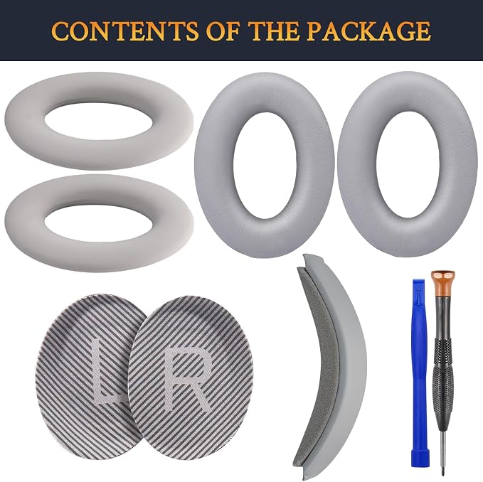 SOULWIT Replacement Kit for Bose QuietComfort QC35/QC35 ii Over-Ear Headphones, Ear Pads Cushions + Headband + Silicone Earpads Cover Protector - Silver