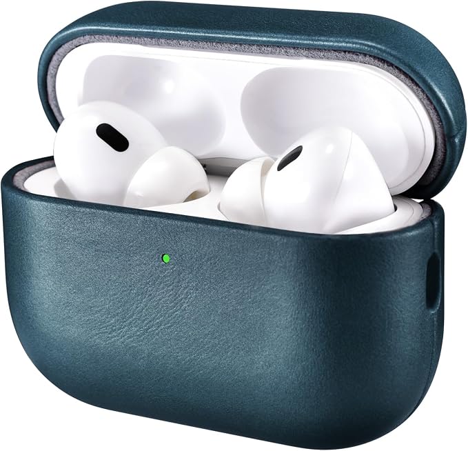 ICARER AirPod Pro 3 Case, 100% Geniune Leather Case, Handmade Top Grade Vintage Cover, Shockproof Protective Cover Support Wireless Charging, Compatible with AirPods Pro 3 2025 Model (Blue)