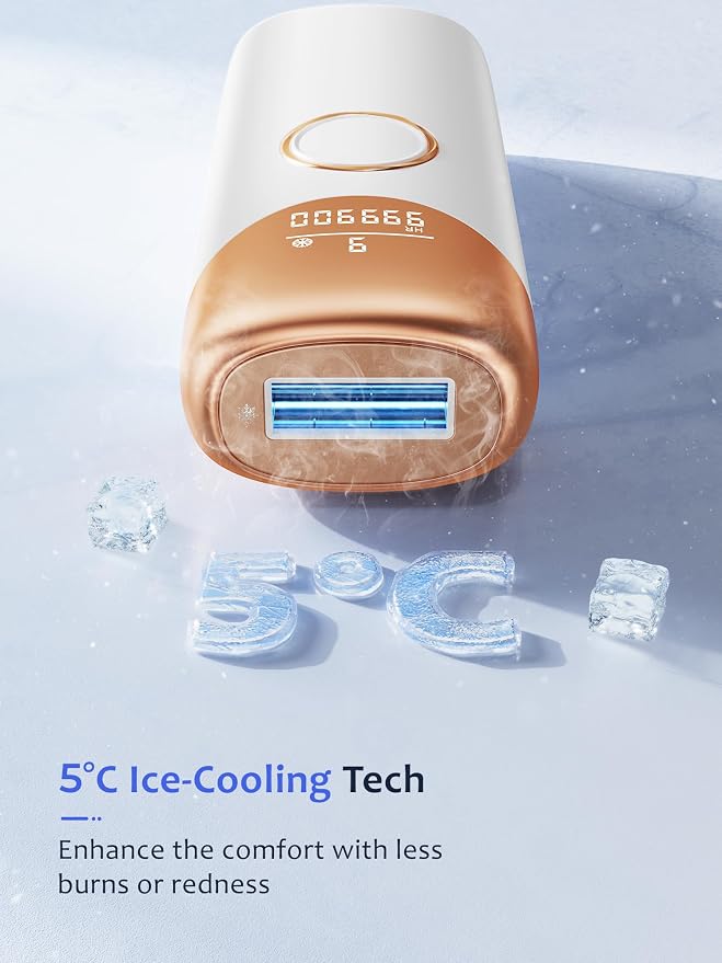 Ubroo Laser Hair Removal,IPL Hair Removal Device with 5℃ Ice Cooling,At-Home Laser Hair Removal for Women & Men,Body Legs Armpits Use (Gold)