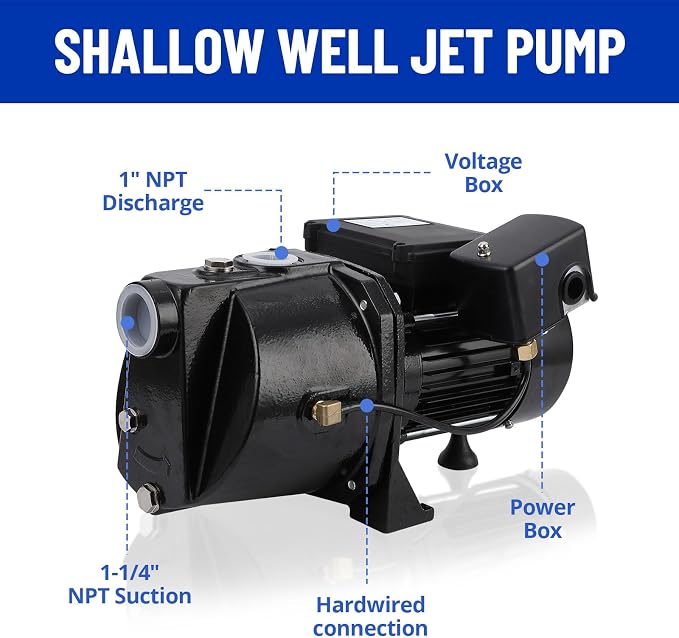 GarveeTech 1.75 Hp Shallow Well Jet Pump, 2070GPH Cast Iron Above Ground Booster Water Transfer Pump, Depth Up to 25 ft, 115V/230V Dual Voltage 60Hz, for Draining Irrigation Lawn Farm Water Removal
