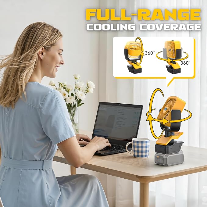 Ecarke 4" Clip Fan Compatible with Dewalt 20V Battery (Tool Only) 3-Speed Cordless Clip-On Fan with 360° Rotation Low Noise Portable Desk/Bed Fan for Camping Jobsite Tent Fishing